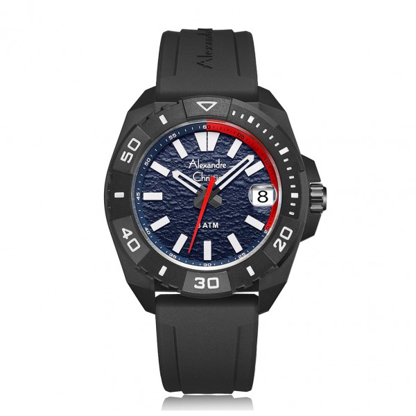 Alexandre Christie AC 6684 Black Blue Red Rubber Strap Alexandre Christie AC 6684 Black Blue Red Rubber Strap