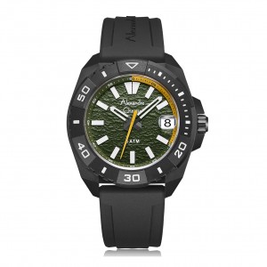 Alexandre Christie AC 6684 Black Green Yellow Rubber Strap MDRIPGNYL