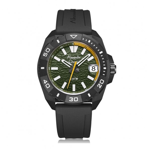Alexandre Christie AC 6684 Black Green Yellow Rubber Strap Alexandre Christie AC 6684 Black Green Yellow Rubber Strap