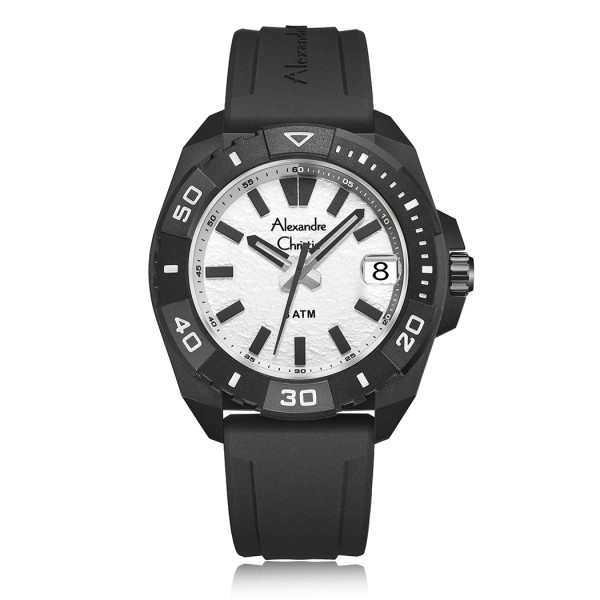 Alexandre Christie AC 6684 Black White Rubber Strap Alexandre Christie AC 6684 Black White Rubber Strap