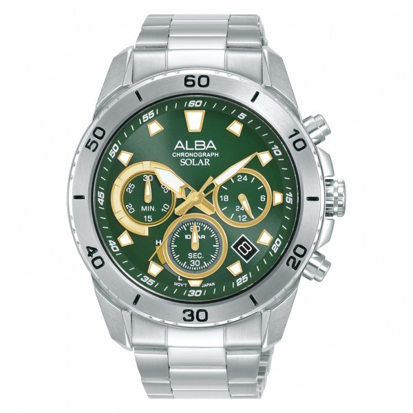 Alba AZ5011X1 Silver Green Steel Chronograph Solar Alba AZ5011X1 Silver Green Steel Chronograph Solar