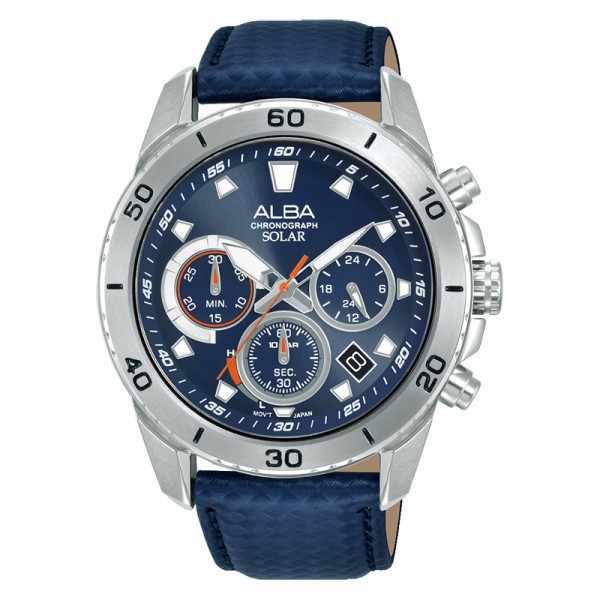 Alba AZ5017X1 Silver Blue Leather Chronograph Solar Alba AZ5017X1 Silver Blue Leather Chronograph Solar