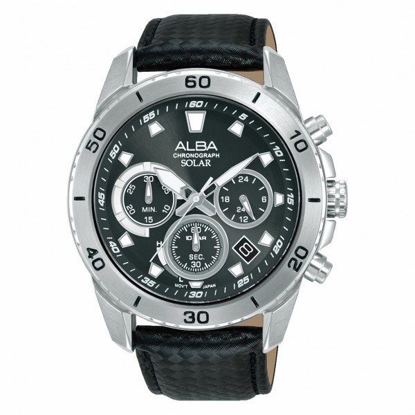Alba AZ5019X1 Silver Black Leather Chronograph Solar Alba AZ5019X1 Silver Black Leather Chronograph Solar
