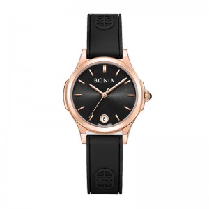 Bonia BNB10868-2532 Rosegold Black Rubber