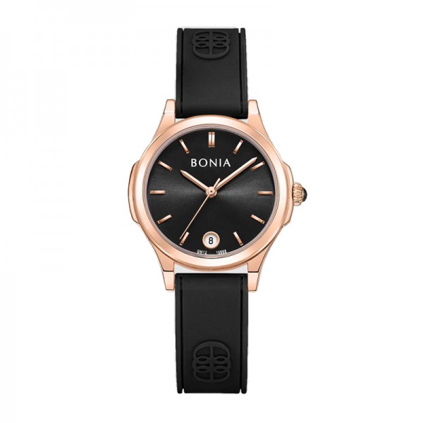 Bonia BNB10868-2532 Rosegold Black Rubber Bonia BNB10868-2532 Rosegold Black Rubber