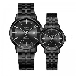 Alexandre Christie AC 1036 Full Black Silver Tick Couple