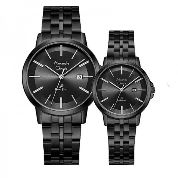 Alexandre Christie AC 1036 Full Black Silver Tick Couple Alexandre Christie AC 1036 Full Black Silver Tick Couple