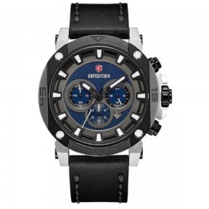 Expedition 6606 Silver Black Blue Dial Leather Man MCLTBBU