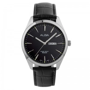 Alba AJ6195X1 Silver Black Leather Day Date