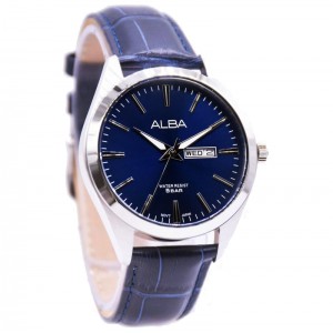 Alba AJ6215 AJ6215X1 Silver Blue Leather Man Date Day