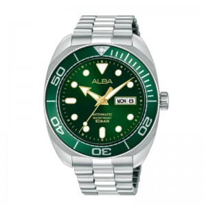 Alba AL4817X1 AL4817 Silver Green Automatic Day Date Baby Turtle