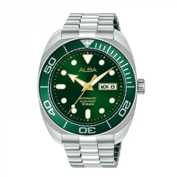 Alba AL4817X1 AL4817 Silver Green Automatic Day Date Baby Turtle