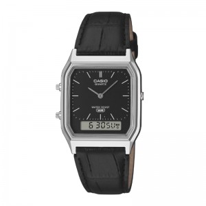 CASIO AQ-230EL-1ADF Silver Black Leather