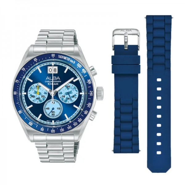Alba AU5023X2 Silver Blue Free Rubber Strap Alba AU5023X2 Silver Blue Free Rubber Strap