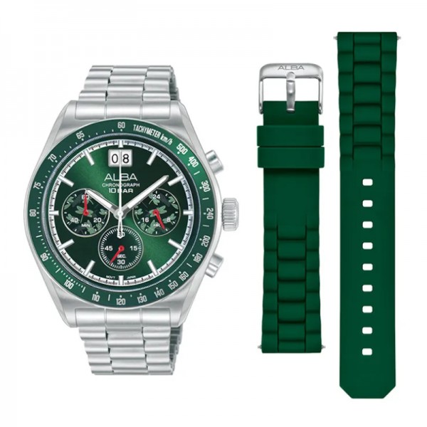 Alba AU5027X2 Silver Green Free Rubber Strap