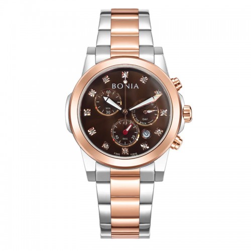 Bonia B10846-2647S Silver Rosegold Brown Steel