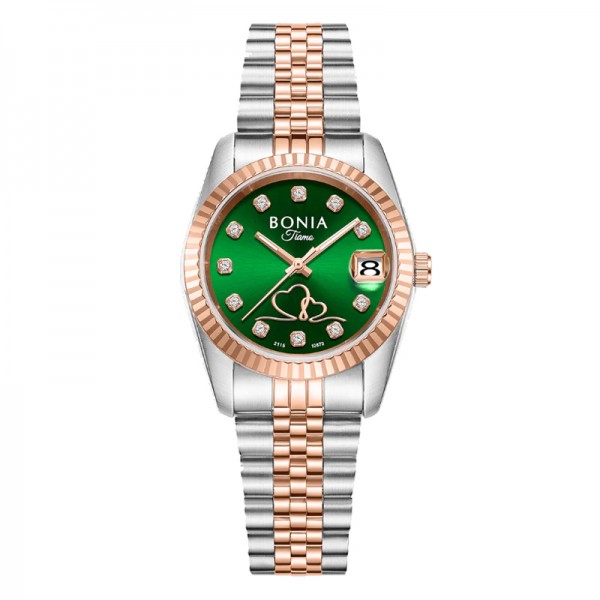 Bonia BNB10873-2697 Silver Rosegold Green Valentine Edition