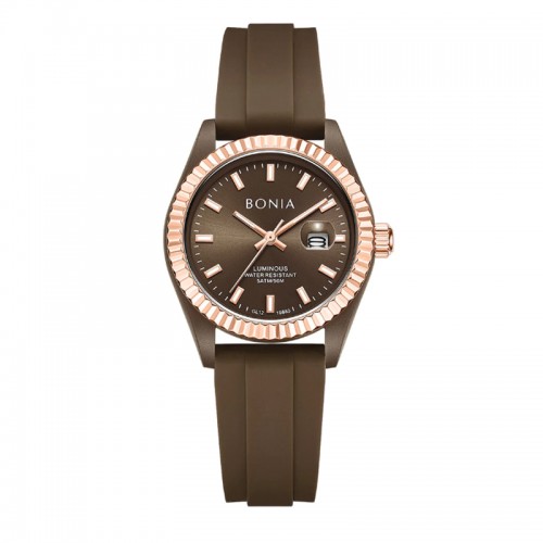 Bonia B10880-2942 Rosegold Brown Rubber