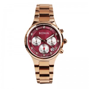 Bonia B195-2567C Rosegold Maroon Dial Chronograph