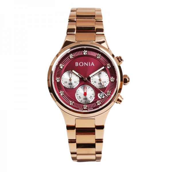 Bonia B195-2567C Rosegold Maroon Dial Chronograph