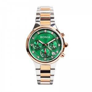 Bonia B195-2697C Silver Rosegold Green Dial Chronograph