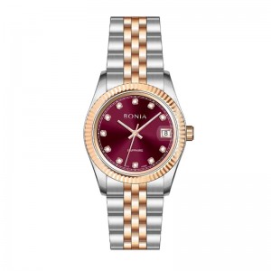 Bonia BNB10550-3667 Silver Rosegold Maroon Lady