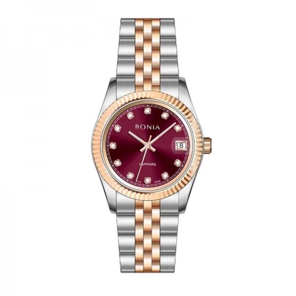 Bonia BNB10550-3667 Silver Rosegold Maroon Lady