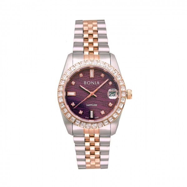 Bonia BNB10553-3607S Silver Rosegold Purple Sapphire