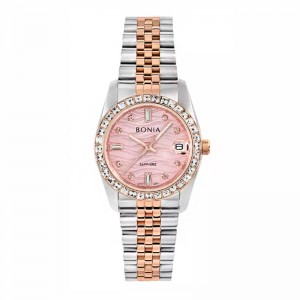 Bonia BNB10553-3677S Silver Rosegold Pink Sapphire