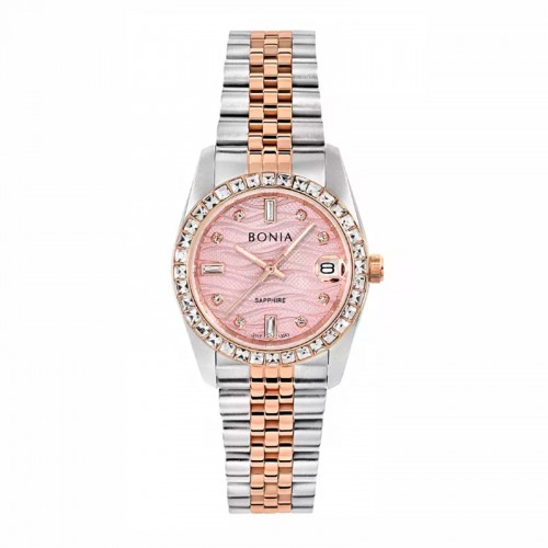 Bonia BNB10553-3677S Silver Rosegold Pink Sapphire