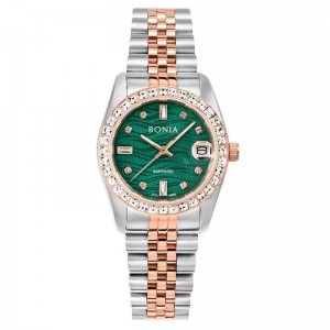 Bonia BNB10553-3696S Silver Rosegold Green Sapphire