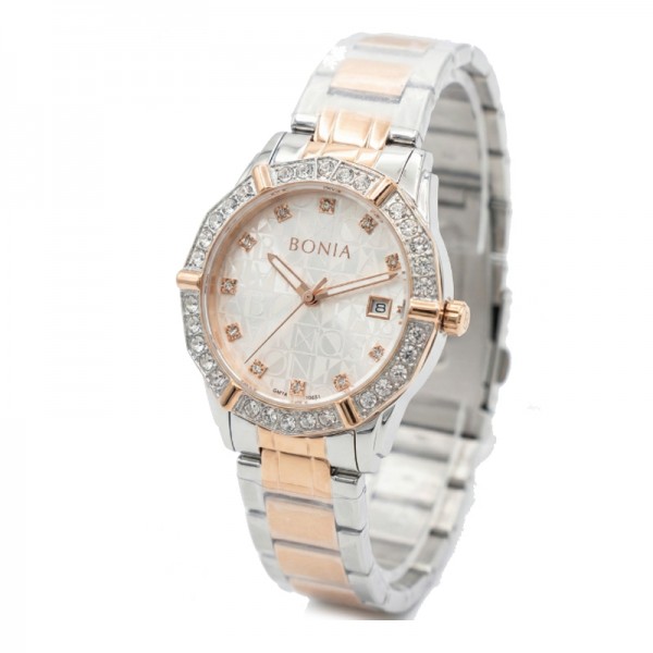 Bonia BNB10651-2613S Silver Rosegold White New