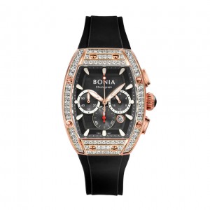 Bonia BNB10807-2532S Rosegold Black Ring Diamond Chronograph