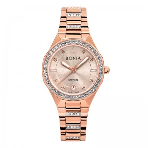 Bonia BNB10828-2577S Full Rosegold Diamond Sapphire