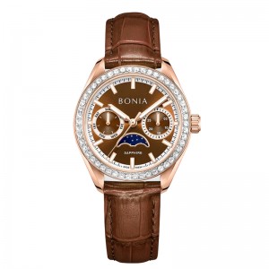 Bonia BNB10934-2542S Rosegold Brown Leather