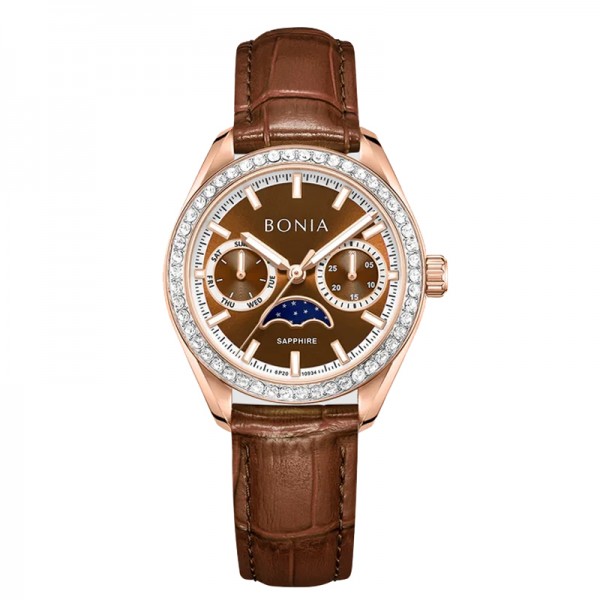 Bonia BNB10934-2542S Rosegold Brown Leather Bonia BNB10934-2542S Rosegold Brown Leather