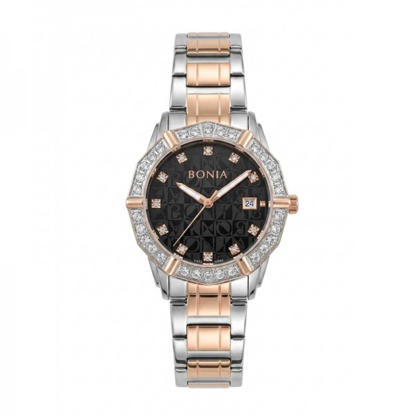 Bonia BNR10988-2637S Silver Rosegold Black Steel