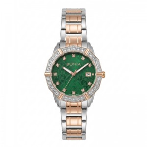 Bonia BNR10988-2697S Silver Rosegold Green Steel