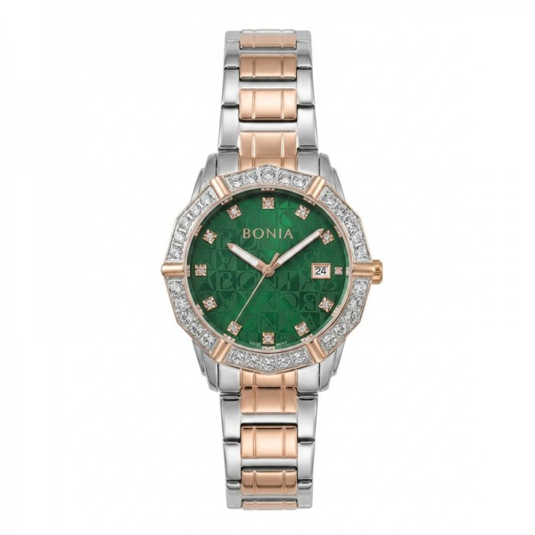 Bonia BNR10988-2697S Silver Rosegold Green Steel