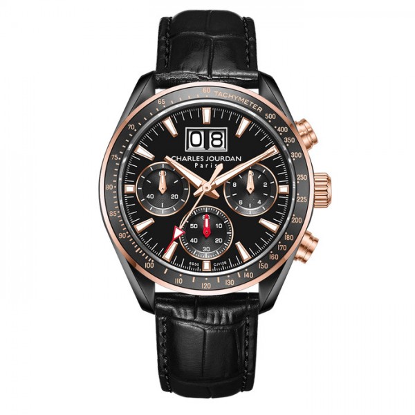 Charles Jourdan CJ1126-1032C Gold Black Leather Big Date