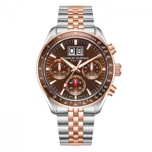 Charles Jourdan CJ1128-1642C Silver Rosegold Brown Steel Big Date