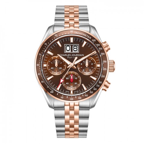 Charles Jourdan CJ1128-1642C Silver Rosegold Brown Steel Big Date