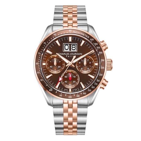 Charles Jourdan CJ1128-1642C Silver Rosegold Brown Steel Big Date