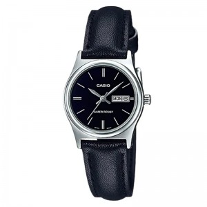 Casio LTP-V006L-1B2UDF Silver Black Leather Lady