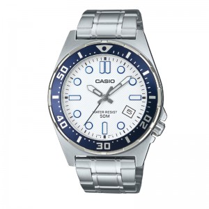 Casio MTD-135D-7AVDF Silver White Dial Blue Ring