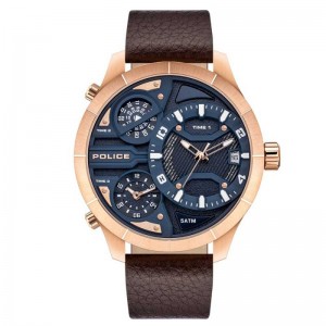 Police PEWJB2110602 Rosegold Steel Brown Leather