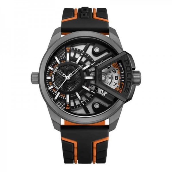 Police PEWJM0004201 Grey Steel Black Orange Rubber