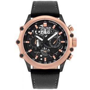 Police PL16018JSBR-02 Rosegold Black Leather