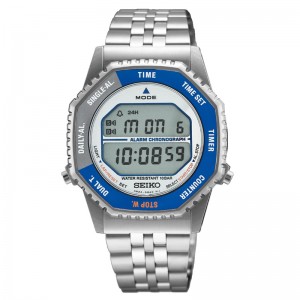 Seiko SMGG21P1 Rotocall Reissue Digital Quartz Watch in Grey Blue Stainless Steel Strap