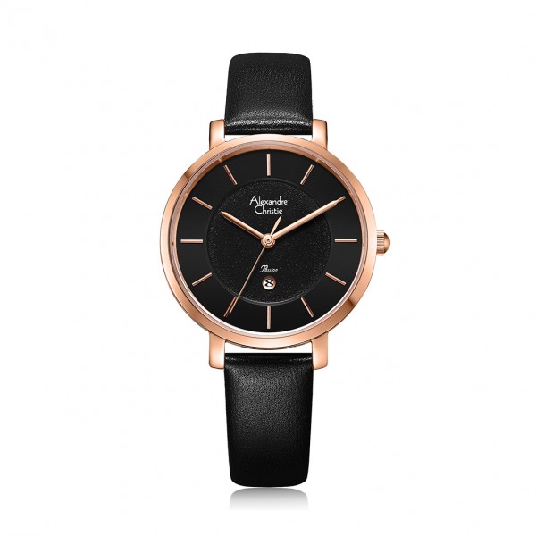 Alexandre Christie AC 8666 Rosegold Black Leather LDLRGBA